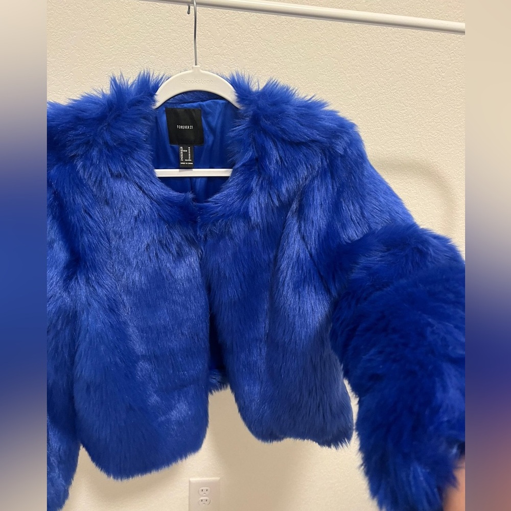 FOREVER 21 Royal Blue Faux Fur Jacket - New Women | Color: Blue | SIZE M
